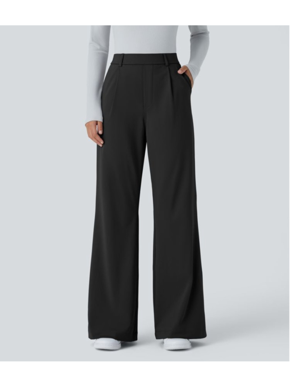 Halara Flex DayStretch pleated High Waisted Pocket Work Flare Black Pants small